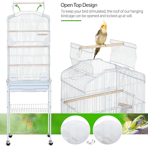 Egardenkart® Open Play Top Bird cage with Rolling Stand for Cockatiel Sun Conure Parakeet (White)