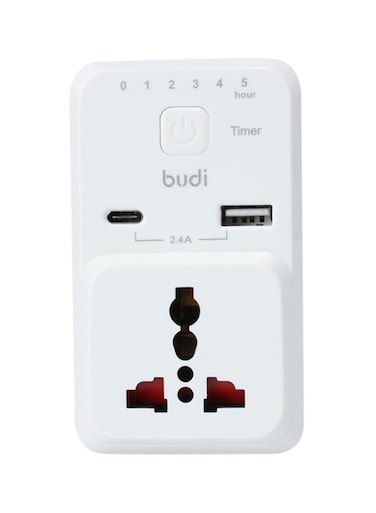 Budi Dual USB Port Adapter With Timer Function White