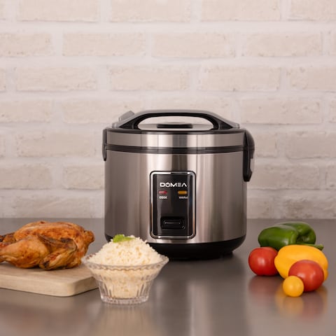 DOMEA&reg; 2-in-1 Electric Rice Cooker, 1.8 L Capacity, Non-Stick Cooking Pot With Food Steamer Tray, Spatula &amp; Measuring Cup,Stainless Steel Body, Warm/Cook Light Functions, KC143,700 Watts