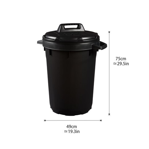 Strata, Made in UK, 90 Litre Heavy Duty Bin with Lid, Dia 49xH75cm - STR-GN348-BLK-ST