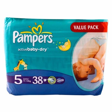 Pampers Baby Dry Diapers Value Pack Junior Size 5 38 Count 11-18 KG