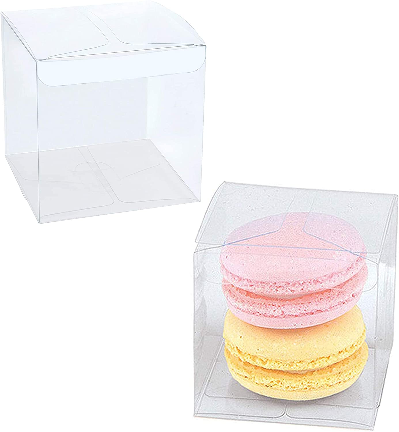 Markq Clear Favor Boxes 12x12x14 cm, 12 pcs PVC Transparent Box for Gifts Macaron Cupcake Candy Cookies Ornament Gifts Wedding Party Baby Shower (Gold Base)