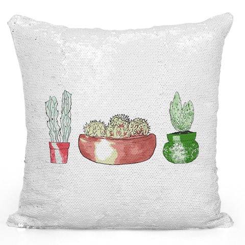 Loud Universe - 16x16 inch Sequin Throw Pillow Magic Flip Pillow Cactus Plant Theme Pillow