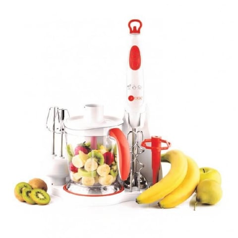 AFRA Hand Blender Set, 2-Speed, 5-Piece Hand Blender Set, 700W, Stainless Steel Shaft, GMARK, ESMA, ROHS, And CB Certified With White/Red, AF-7001BL-SET, 2 Years Warranty