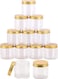 ALSAQER 12 Pieces (350ml) Spice Storage Empty Bottle Refillable Clear Jar/Food Container/Plastic Pet Jars/Cansister Plastic Bottle with Metal Gold Lids