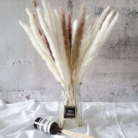 45cm Natural Dried Pampas Grass 30 Pcs for Flower Arrangements Home Decor (White)