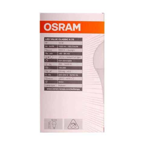 Osram LED Bulb B22d 10w 1055lm 85% Energy Saving 15000h Day Light