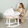Teknum Infant Wicker Moses Basket with White Waffle Beddings &amp; White Rocker Stand - Wooden Brown
