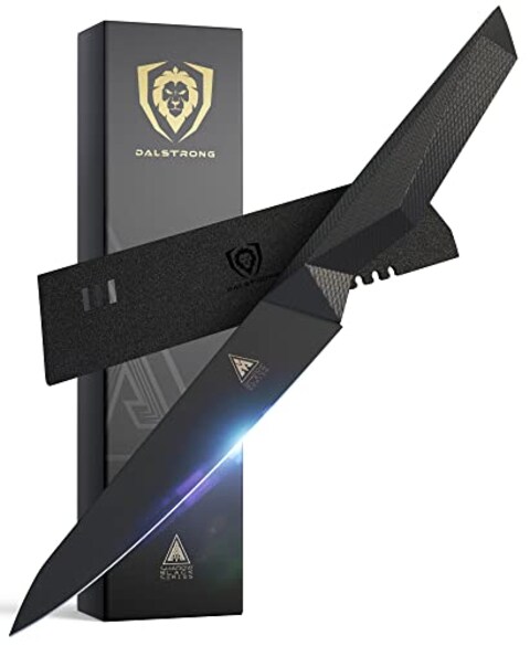 DALSTRONG Utility Knife - 5.5&quot; - Shadow Black Series - Black Titanium Nitride Coated - High Carbon - 7CR17MOV-X Vacuum Treated Steel - Sheath - NSF Certified