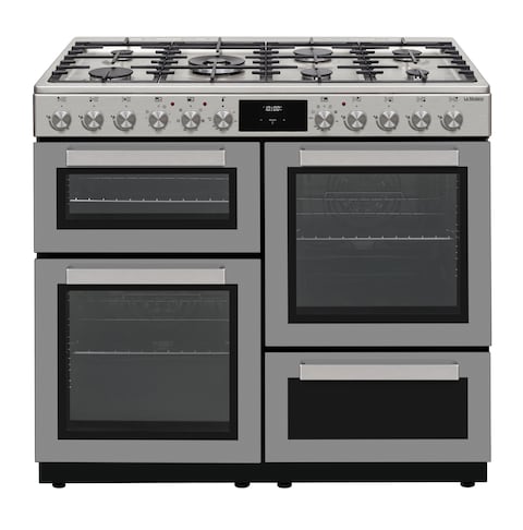 La Modano Cooking Range with 7 Gas Burners and Electric Oven, Standard Control Panel, E-digital Touch Timer, Double Glass Oven Door, Cast Iron Supports, and Easy Clean Enamel &ndash; 100x60 cm- LMC1001GE