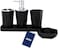 AC&amp;L Bathroom Accessories Set, 5 Pcs Plastic Bathroom Counter Vanity Set, Liquid Soap Dispenser, Toothbrush Holder, Soap Dish, Q tips Tumbler, Vanity Tray, Modern Bathroom Decor Organizer (black)