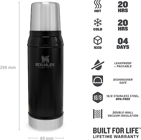 Stanley Classic Legendary Bottle 0.75L / 25Oz Matte Black &ndash; Bpa Free Stainless Steel Thermos, Keeps Cold Or Hot For 20 Hours, Leakproof Lid Doubles As Cup, Dishwasher Safe, Lifetime Warranty