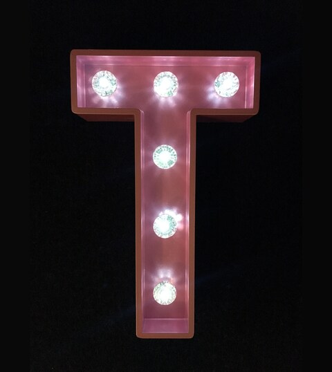 LED Marquee Letter Light Sign Wooden Pink (T) 25cm
