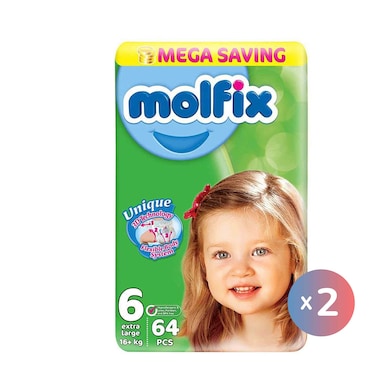 Molfix Diapers XL Size 6 - 64 Diapers x 2 Pieces