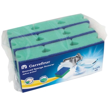 Carrefour Non Scratch Grooved Sponge Scourer 9 PCS