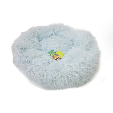 Grizzly Velor Round Plush Blue Dog Bed  Small - 50 x 15cm