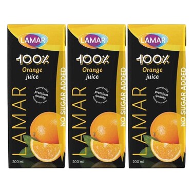 Lamar 100% Orange Juice 200ml x Pack of 3
