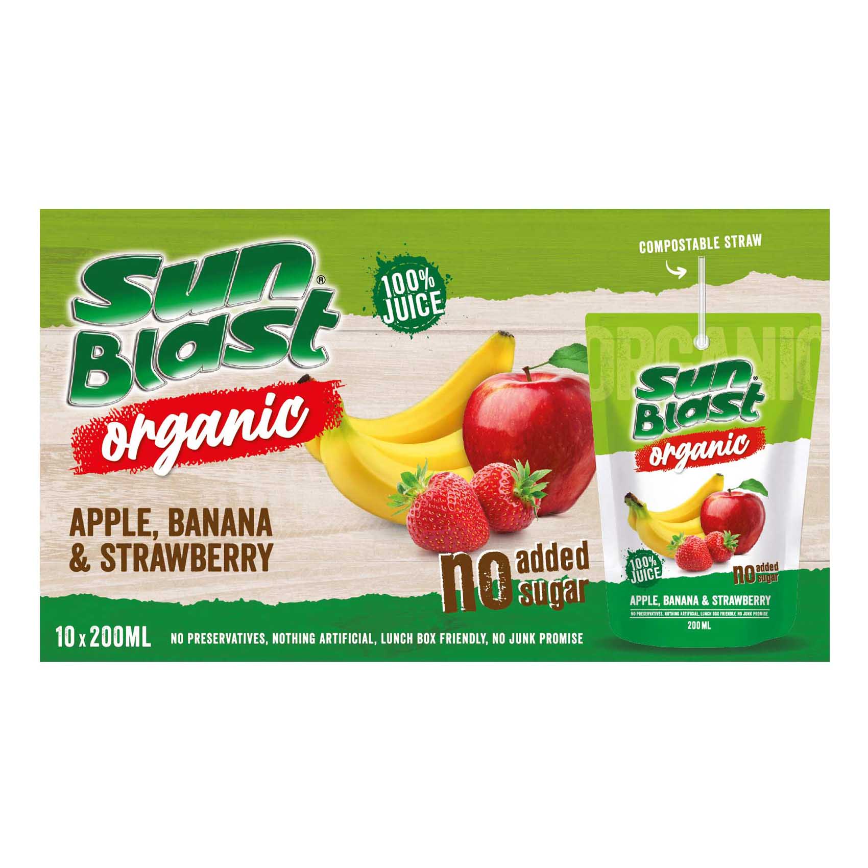صن بلاست عصير التفاح العضوي والموز والفراولة بدون إضافة سكر 200 ملل حزمة من 10