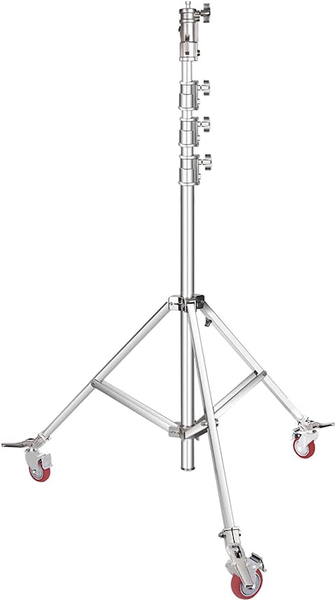 COOPIC Photo Studio Wheeled Roller Heavy Duty Stainless Steel Light Stand, Detachable Wheels with Adjustable 1 Leg and Adjustable Height maximum up to 465cm used for Soft box, Moonlight and Other