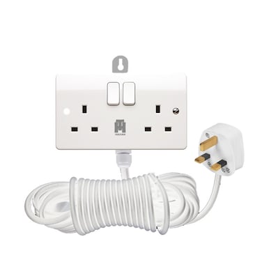 Hassan electrical Extension Terminator with white 3m wire Double Socket heavy duty