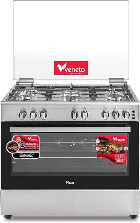 Veneto 90cm 5 Burner Gas Cooker with Convection Fan, Thermostat Control, Closed Door Grilling, Made in Turkey - VG96CCF