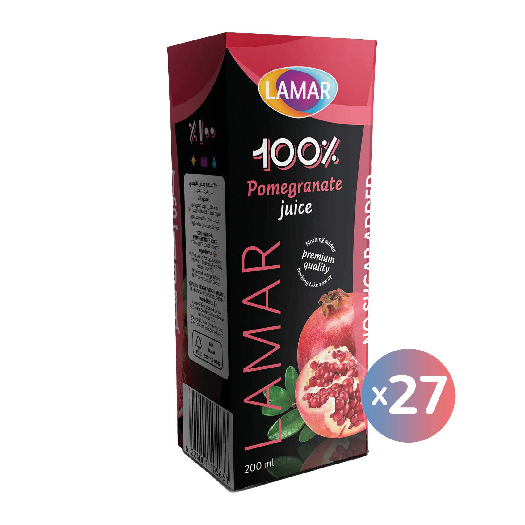 Buy Lamar Pomegranate Juice 100% 200 Ml x 27 Pieces Online