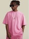 Mei Stylish Unisex Vintage Casual Loose Shoulder Oversize Crew Neck T-shirt, L Size, Pink