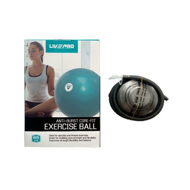 كرة تمرين ليفيبرو بمضخة قدم - 65 سم - ازرق