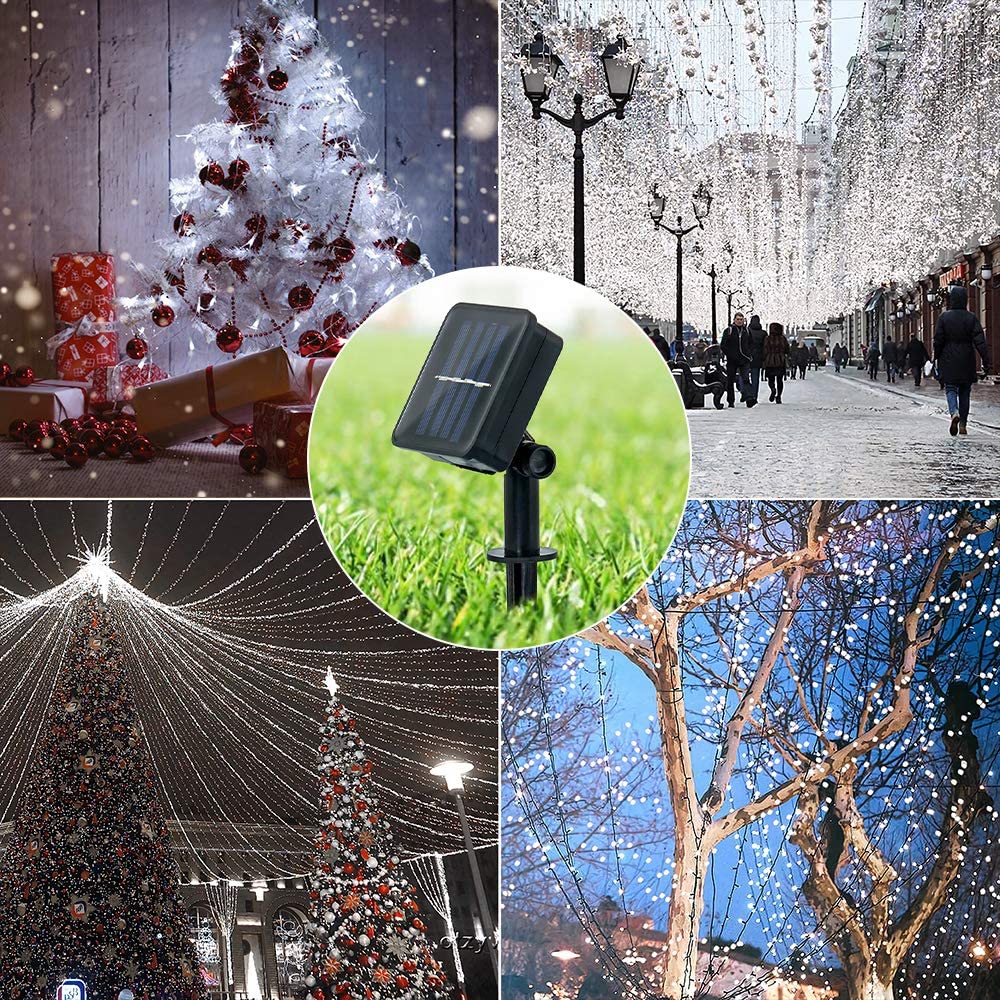 Solar String Lights 12M 100LED 8 Modes Solar Powered Lights for Home,Gardens, Patios,weddings and Parties (White)