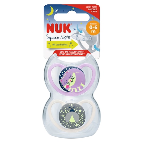 Nuk Space Night Soother 0-6m SNK715 Multicolour Pack of 2