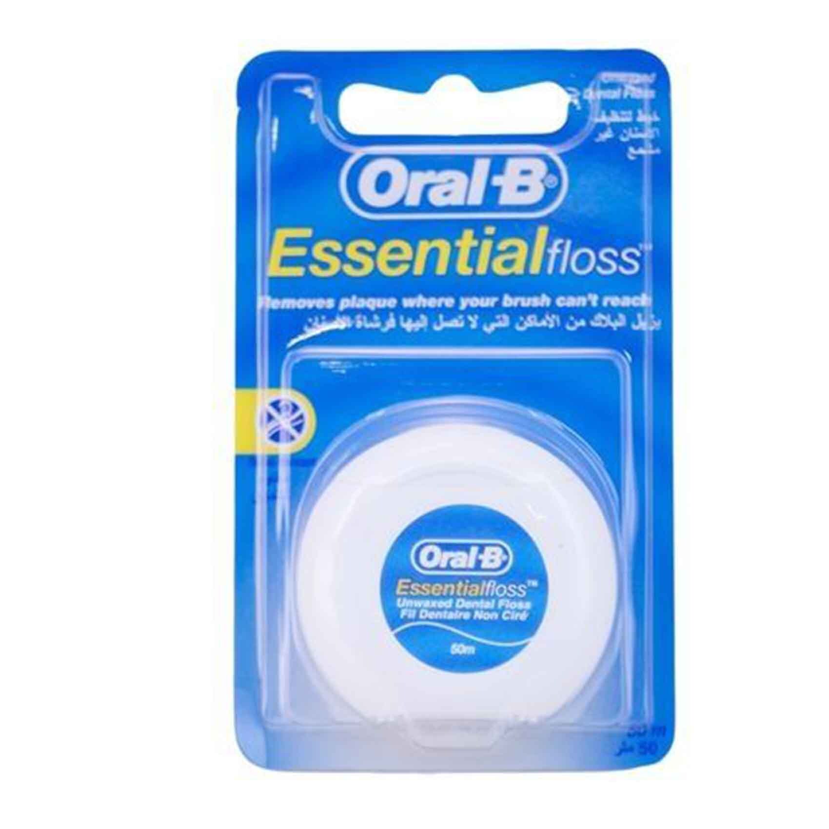 Buy Oral B Essential Waxed Mint Dental Floss 50m White Online