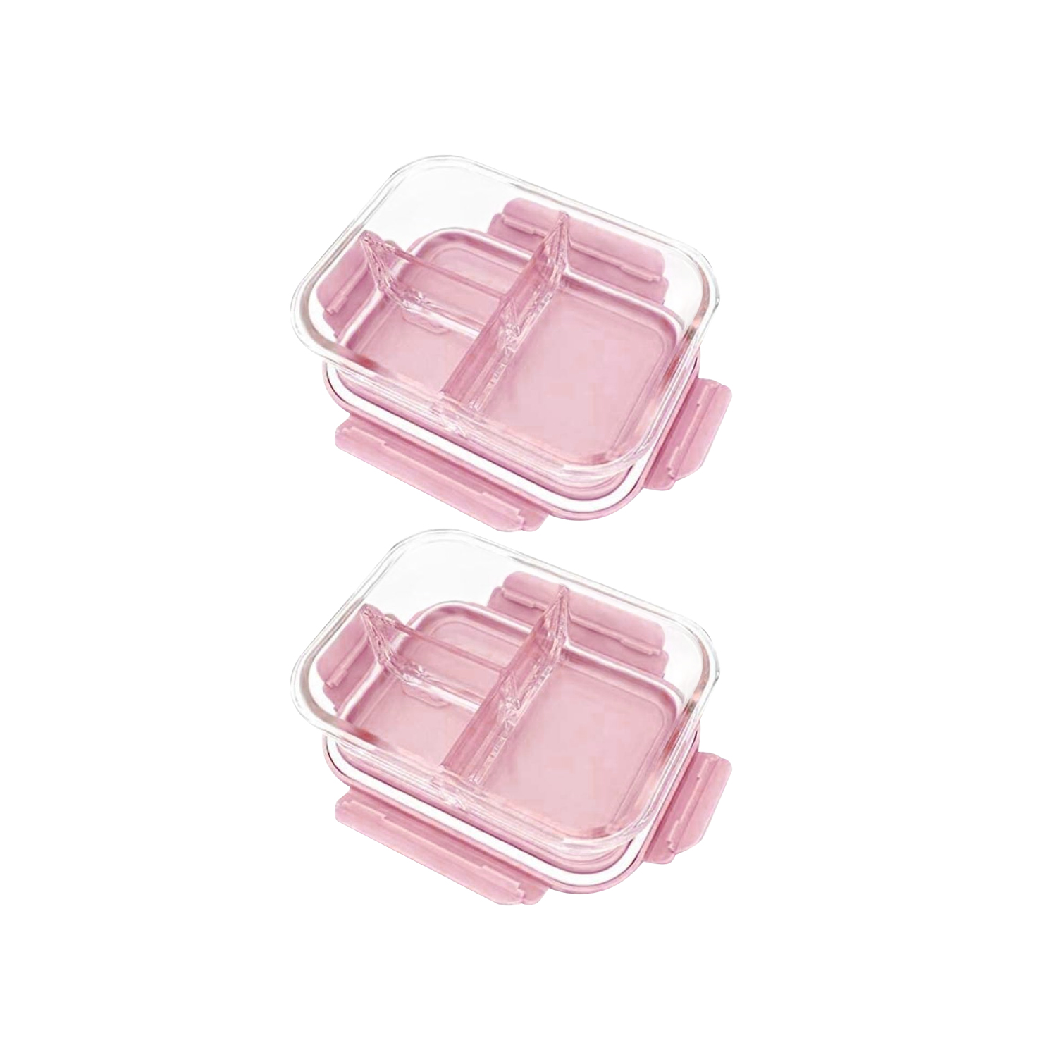 Aiwanto 2 Pack Glass Lunch Box Glass Containers Glass Storage Box Food Container for Office (Pink)