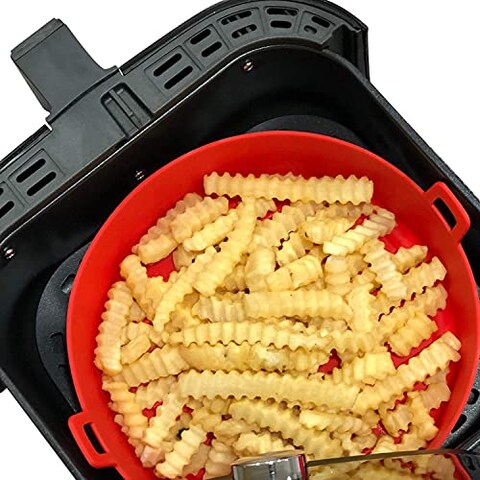 Generic Air Fryer Silicone Pots, Silicone Air Fryer Basket, Food Safe Air Fryers Oven Accessories, Replacement Of Parchment Paper, Reusable Air Fryer Silicone Liner Fits (7.5Inch, Red)