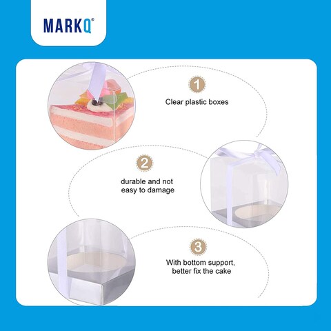 Markq Clear Favor Boxes 8x8x8 cm, 12 pcs PVC Transparent Box for Gifts Macaron Cupcake Candy Cookies Ornament Gifts Wedding Party Baby Shower (Silver Base)