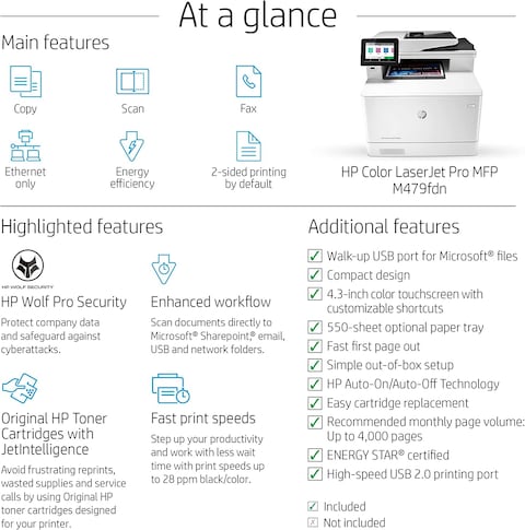 HP Color LaserJet Pro MFP M479fdn Printer (W1A79A)