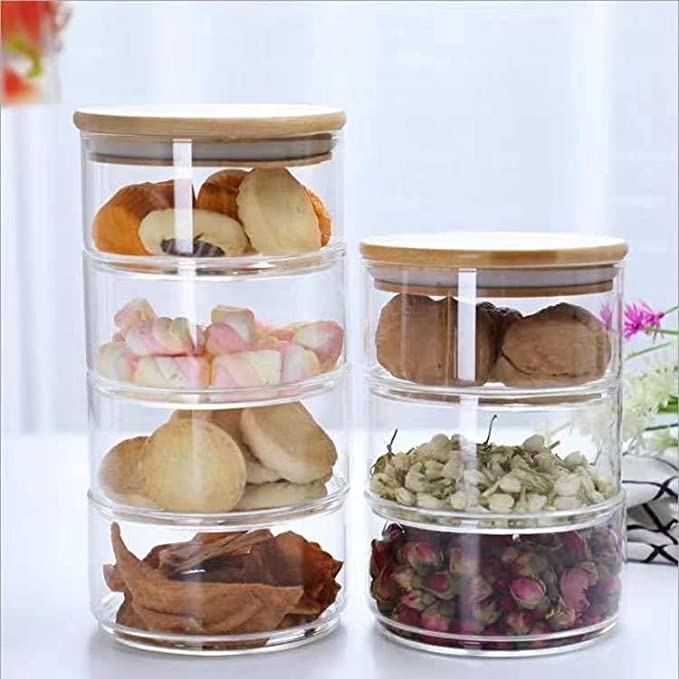 Airtight 3 Tier Glass Storage Bowl with Bamboo Lid for Dry Fruits, Candy, Salads, and Fruits 3 Layer Glass Bowl Jar for Kitchen, Dining Table, Living Room, and Decoration