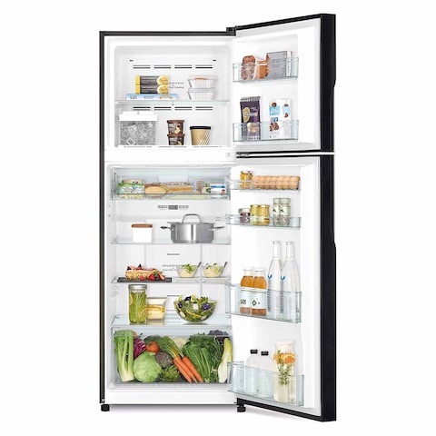 Hitachi 366L Net Capacity Top Mount Double Door Refrigerator Brilliant Silver- RVX500PUK9KBSL