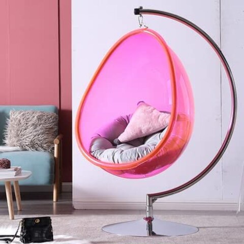 Yulan Transparent Bubble Chair, Glass Cradle, Hanging Basket Chair, Indoor Balcony Home Hemisphere Swing (Pink) 508