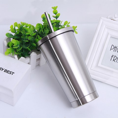عام-500ml 304 غير القابل للصدأ كأس الصلب الساخن الباردة الشراب فراغ معزول قارورة سترو غطاء مجموعة البن القدح المحمولة البهلوان السفر