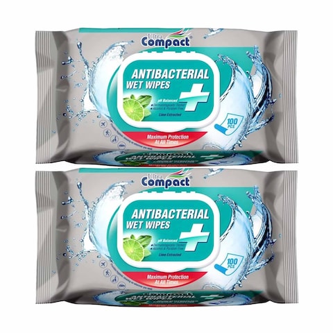 Ultra Compact Antibacterial Wet Wipe 100 Wipes 2 Pieces