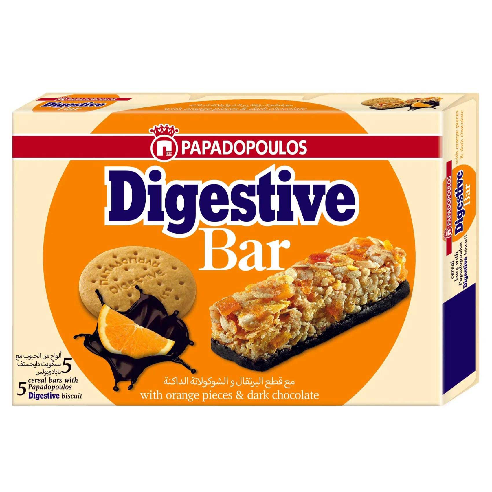 Papadopoulos Digestive Bars With Orange Pieces And Dark Chocolate 140g