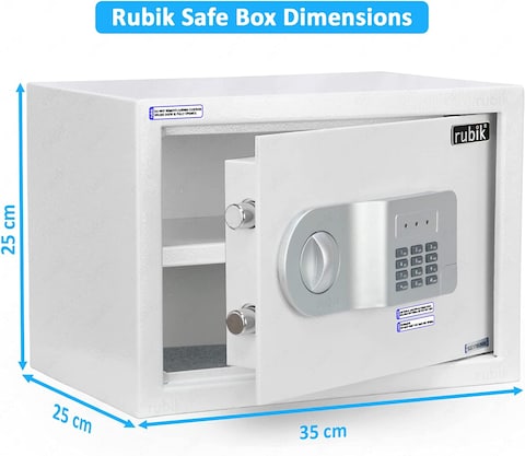 Rubik Safe Box A4 Document Size Locker Security Safety Deposit With Key And Keyless Entry, RB25AJ, (35X25X25Cm) White