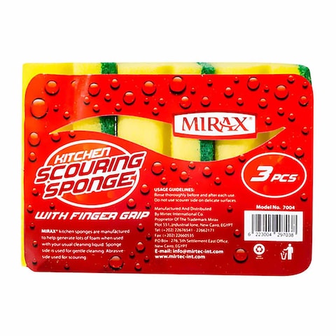 Mirax Kitchen Scouring Sponge With Finger Grip - Pack of 3