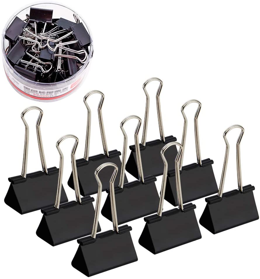 Aiwanto Medium Binder Paper Clips Clip for Photos Pictures, Office Home Kitchen (Black - 32 mm, 24Pcs)