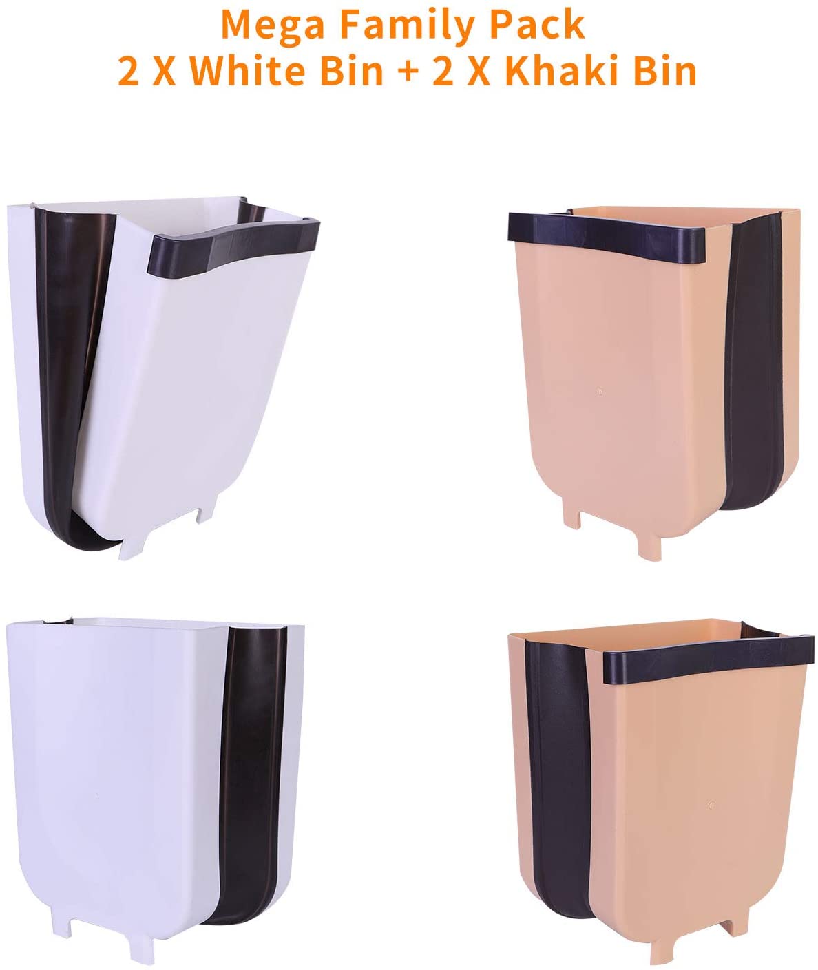 Aiwanto 4 Pack Hanging Trash Can Trash Box  Foldable  Cabinet Garbage Bin Kitchen Bathroom Bedroom Office Drawer Car Trash Dust Bin (2 White and 2 Brown)