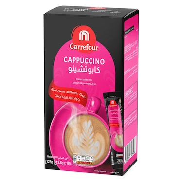 Carrefour Instant Coffee Mix Cappuccino Unsweetened Stick 12.5g Pack of 10