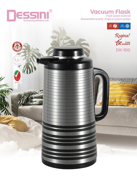 Dessini Stainless Steel Tea &amp; Coffee Vacuum Flask 1.3L Black/Silver