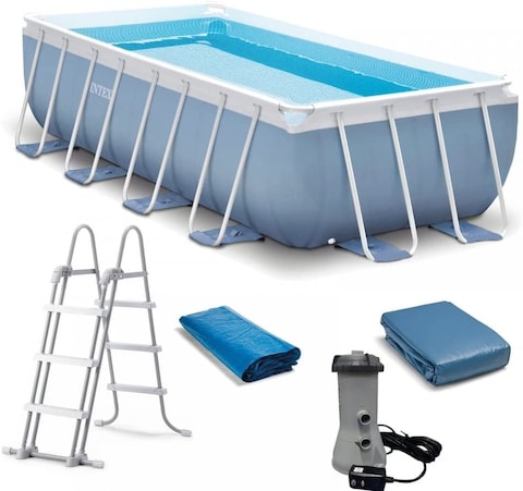 Intex 16 Ft X 8 Ft X 42 Inch Prism Frame Rectangular Pool Set Multi Colour, 26792Uk, 16 Ft X 8 Ft X 42, Inch Prism Frame Rectangular Pool Set