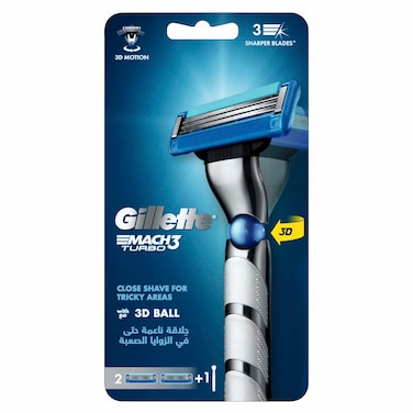 Gillette Mach 3 Turbo 3D Razor Handle With 2 Blades Multicolour 3 PCS