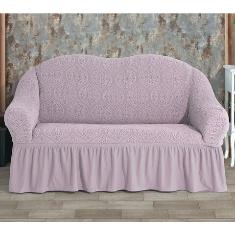 Fabienne Turkish Stretchable Jacquard Sofa Cover Two Seater Pink Free Size